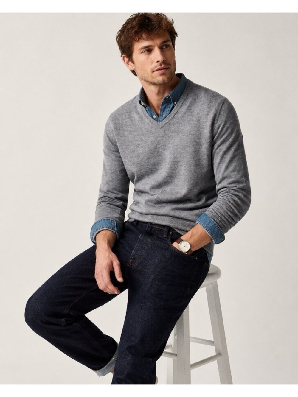 J Crew Mens Sweater Sz Medium Heather Metal Gray Washable Merino Wool V-neck